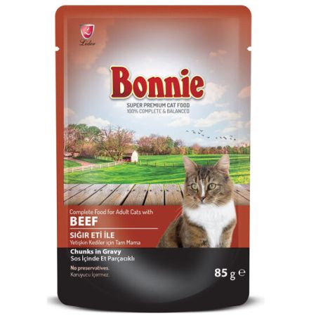 Bonnie Sos İçinde Et Parçacıklı Sığır Etli Kedi Yaş Maması 85 Gr