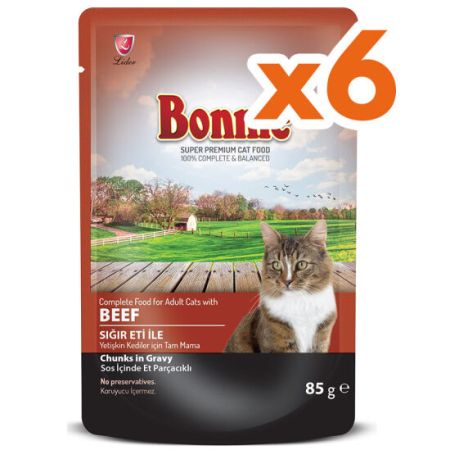 Bonnie Sos İçinde Et Parçacıklı Sığır Etli Kedi Yaş Maması 85 Gr x 6 Adet