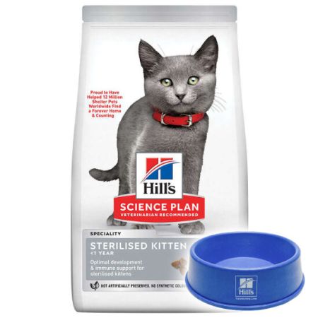 Hill's Sterilised Kitten Kısırlaştırılmış Tavuklu Yavru Kedi Maması 3 Kg + Mama Kabı