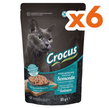 Crocus Pouch Sterilised Tahılsız Somonlu Jöleli Kısırlaştırılmış Kedi Yaş Maması 85 Gr x 6 Adet