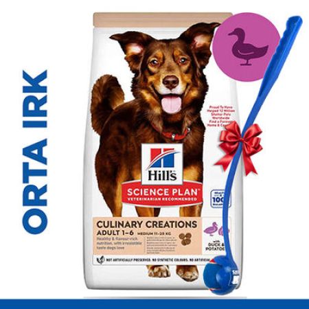 Hills Culinary Creations Ördek ve Patatesli Orta Irk Köpek Maması 14 Kg + Top Fırlatıcı Oyuncak
