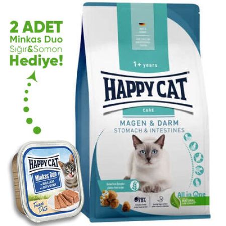Happy Cat Stomach Intestines Hassas Sindirim Kedi Maması 4 Kg + 2 Adet Happy Cat 100 Gr