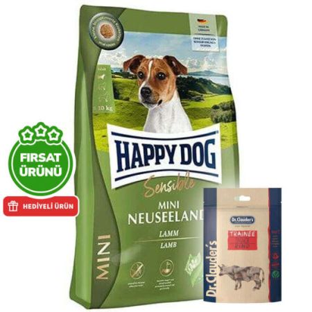 Happy Dog Mini Neuseeland Sensible Küçük Irk Köpek Maması 10 Kg + 2 Adet Dr. Clauders Biftekli Ödül 80 Gr