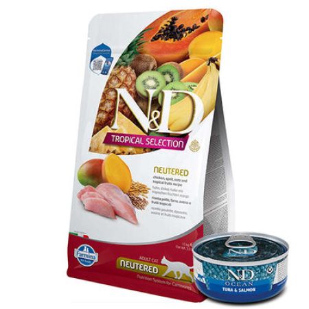 ND Tropical Selection Tavuk ve Meyveli Kısırlaştırılmış Kedi Maması 1,5 Kg + ND Ocean 70 Gr Yaş Mama