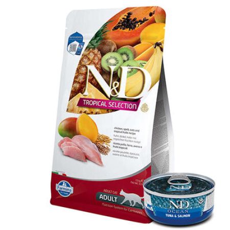 ND Tropical Selection Tavuklu ve Meyveli Kedi Maması 1,5 Kg + ND Ocean 70 Gr Yaş Mama