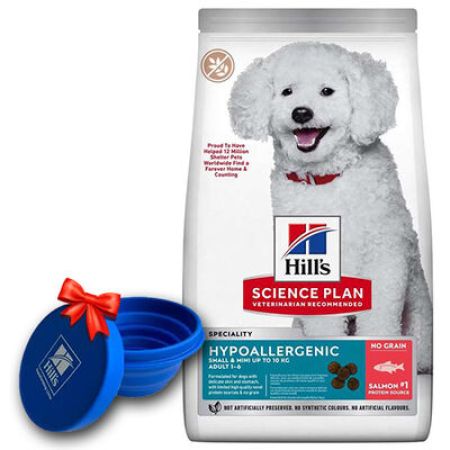 Hills Hypoallergenic Somonlu Küçük ve Mini Irk Köpek Maması 6 Kg + Seyahat Mama Kabı