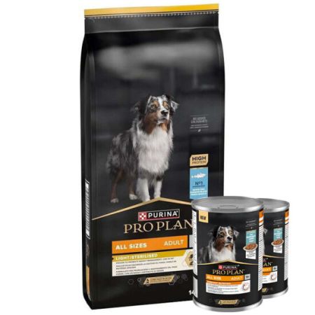 Pro Plan Light Sterilised Balıklı Kısırlaştırılmış Köpek Maması 14 Kg + 2 Adet Köpek Konservesi 400 Gr