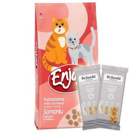 Enjoy Sterilised Somonlu Kısırlaştırılmış Kedi Maması 10 Kg + 2 Adet Dr Sacchi 4 lü Creamy Ödül