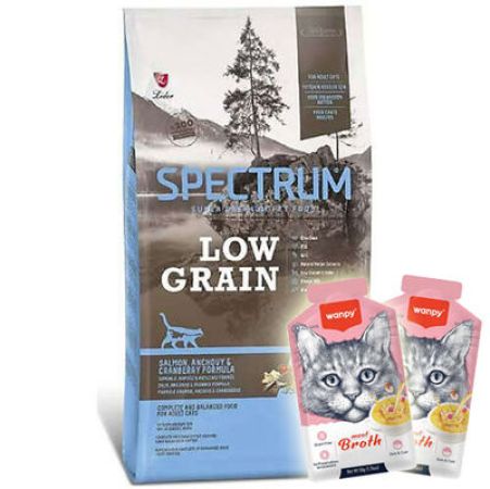 Spectrum Low Grain Somon Hamsi ve Kızılcık Kedi Maması 2 Kg + 2 Adet Wanpy Çorba 50 Gr