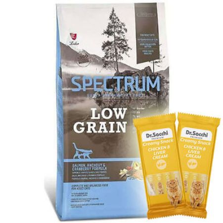 Spectrum Low Grain Somon Hamsi ve Kızılcıklı Kedi Maması 12 Kg + 2 Adet Dr Sacchi 4 lü Creamy Ödül