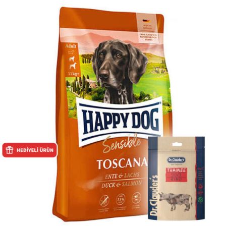 Happy Dog Toscana Ördek ve Somonlu Köpek Maması 4 Kg + Dr. Clauders Biftekli Ödül Küpleri 80 Gr