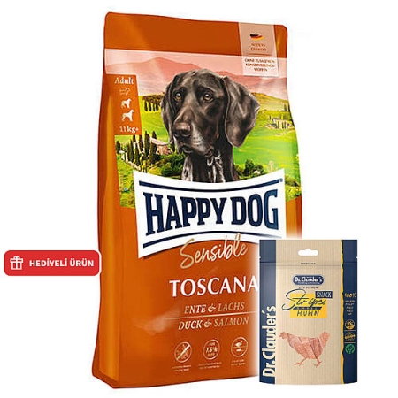 Happy Dog Toscana Ördek ve Somonlu Köpek Maması 4 Kg + Dr. Clauders Ödül 80 Gr