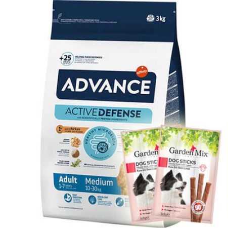 Advance Medium Tavuklu Orta Irk Köpek Maması 3 Kg + 5 Adet Garden Mix Stick Köpek Ödülü