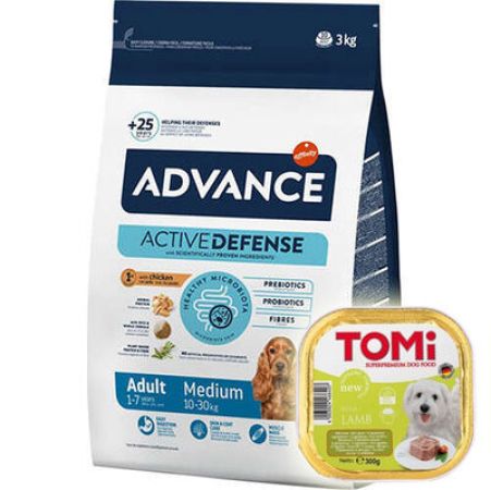 Advance Medium Tavuklu Orta Irk Köpek Maması 3 Kg + Tomi Kuzu Pate 300 Gr Yaş Mama