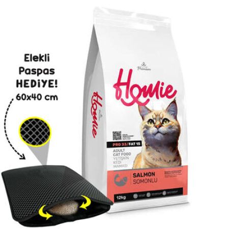 Homie Somonlu Yetişkin Kedi Maması 12 Kg + Elekli Paspas