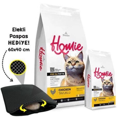 Homie Pro36 Düşük Tahıllı Tavuklu Kedi Maması 12 Kg + 1,5 Kg Mama + Elekli Paspas