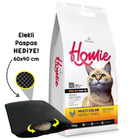 Homie Pro29 Renkli Taneli Yetişkin Kedi Maması 15 Kg + Elekli Paspas