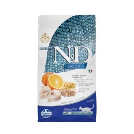 N&D Ocean Düşük Tahıllı Morina Balıklı Portakallı Yetişkin Kedi Maması 1.5 Kg