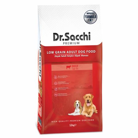 Dr.Sacchi Premium Düşük Tahıllı Sığır Etli Yetişkin Köpek Maması 12 kg