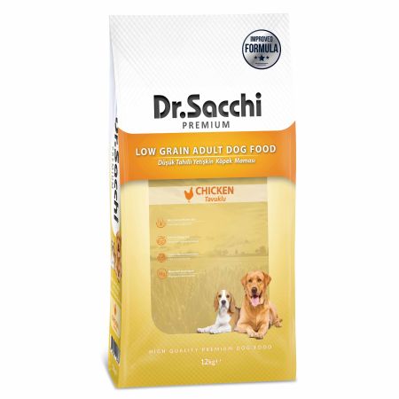 Dr.Sacchi Premium Düşük Tahıllı Tavuk Etli Yetişkin Köpek Maması 12 kg