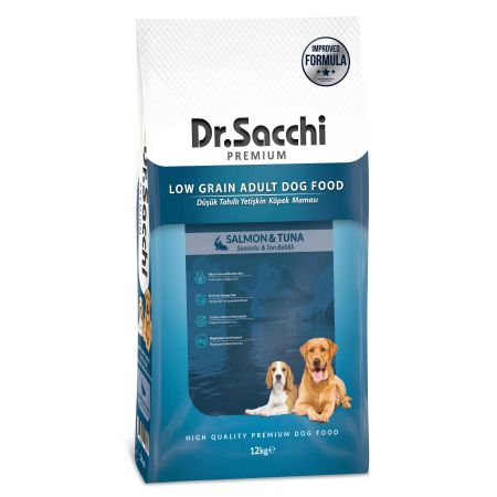 Dr.Sacchi Premium Düşük Tahıllı Ton Ve Somon Balıklı Yetişkin Köpek Maması 12 kg