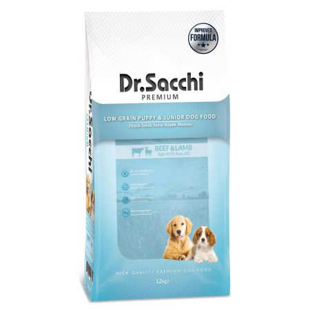 Dr.Sacchi Junior Premium Düşük Tahıllı Sığır Ve Kuzu Etli Yavru Köpek Maması 12 kg