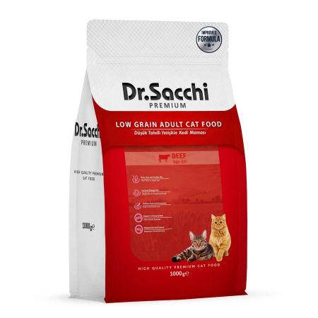 Dr.Sacchi Premium Düşük Tahıllı Sığırlı Yetişkin Kedi Maması 1 Kg