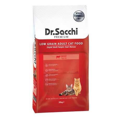 Dr.Sacchi Premium Düşük Tahıllı Sığırlı Yetişkin Kedi Maması 10 Kg