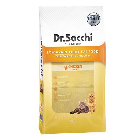 Dr.Sacchi Premium Düşük Tahıllı Tavuklu Yetişkin Kedi Maması 10 Kg