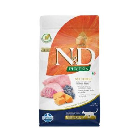 N&D Balkabaklı Kuzu Etli Yaban Mersinli Tahılsız Kısır Kedi Maması 1.5 Kg