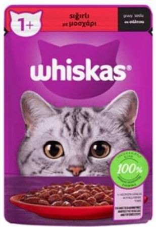 Whiskas Pouch  Sos Içinde Sığır Etli Yetişkin Kedi Konservesi 85 gr X 28 Adet