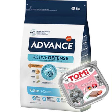 Advance Kitten Yavru Tavuk Etli Kedi Maması 3 Kg + 2 Adet Tomi Karidesli Pate 100 Gr Yaş Mama