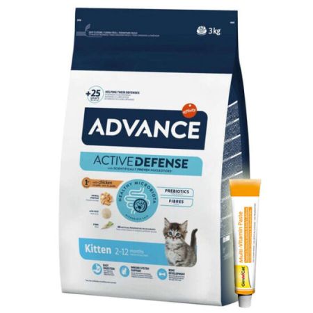 Advance Kitten Yavru Tavuk Etli Kedi Maması 3 Kg + Gimcat 20 Gr Multivitamin Paste