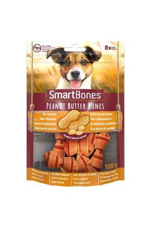 SmartBones Tavuklu Fıstık Ezmeli Mini Düğüm Kemik Köpek Ödülü 8 li 128 Gr