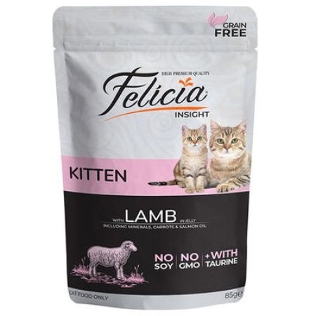 Felicia Pouch Jelly Kuzulu ve Taurinli Tahılsız Yavru Kedi Konservesi 85 Gr 