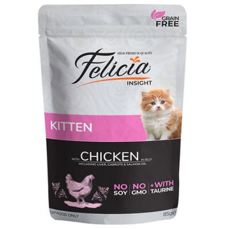 Felicia Pouch Jelly Tavuklu ve Taurinli Tahılsız Yavru Kedi Konservesi 85 Gr 