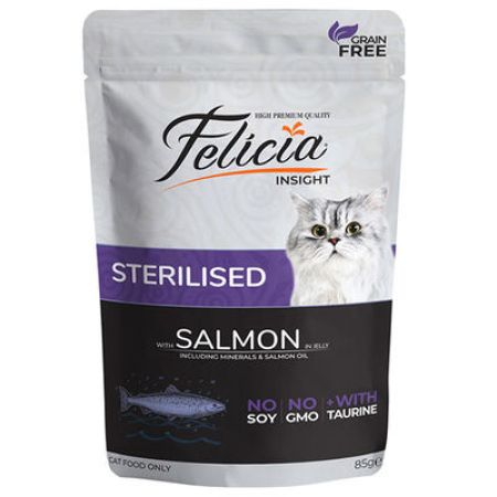 Felicia Pouch Jelly Sterilised Somonlu ve Taurinli Tahılsız Kısırlaştırılmış Kedi Konservesi 85 Gr 