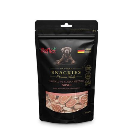 Reflex Snackies Natural Tavuklu ve Alaska Mezgitli Sushi Tahılsız Köpek Ödül Maması 90 Gr 