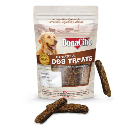 BonaCibo Beef Strips Dana Et Çubukları Ödül Maması - 100 Gr. x 3 Adet