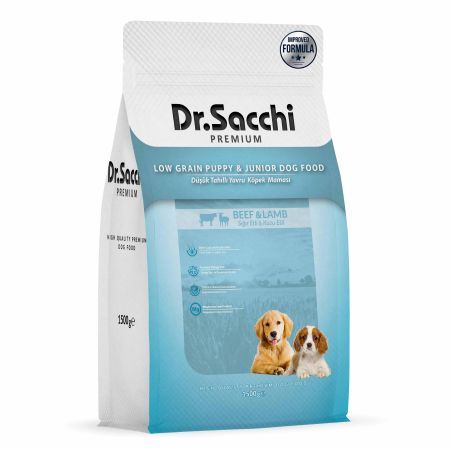 Dr.Sacchi Premium Düşük Tahıllı Sığır Etli ve Kuzu Etli Yavru Köpek Maması  1,5 Kg