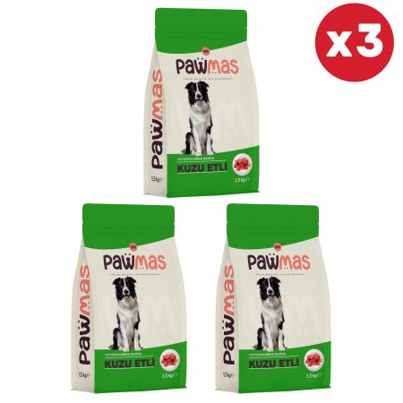 Pawmas Kuzu Etli Yetişkin Köpek Maması 1,5 Kg x 3 Adet