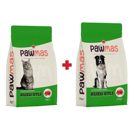 Pawmas Kuzu Etli Yetişkin Kedi Maması 1 Kg + Kuzu Etli Yetişki Köpek Maması 1,5 Kg