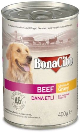 BonaCibo Soslu Dana Etli Yaş Yetişkin Köpek Maması Yetişkin Köpekler için Tam Yaş Mama - 400 gr x 12 Adet