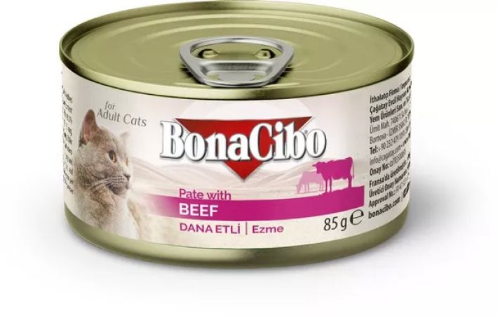 BonaCibo Ezme Dana Etli Yaş Kedi Maması Yetişkin Kediler için Tam Yaş Mama - 85Gr x 12 Adet