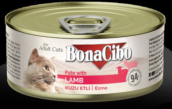 BonaCibo Ezme Kuzu Etli Yaş Kedi Maması Yetişkin Kediler için Tam Yaş Mama - 85Gr x 12 Adet