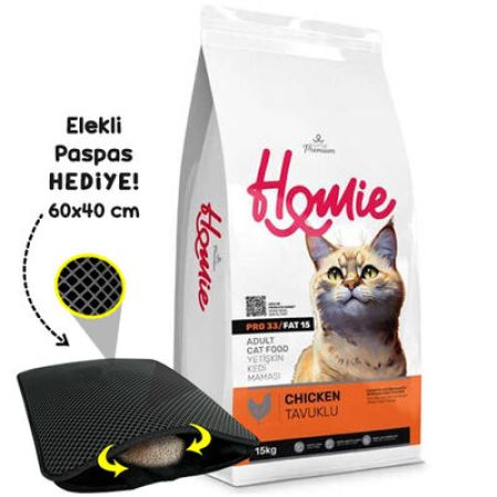 Homie Pro33 Tavuklu Yetişkin Kedi Maması 15 Kg + Elekli Paspas