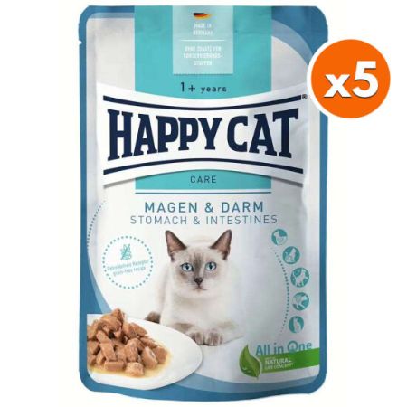 Happy Cat Meat in Sauce Stomach Intestines Mide Sağlığı Kedi Yaş Maması 85 Gr x 5 Adet