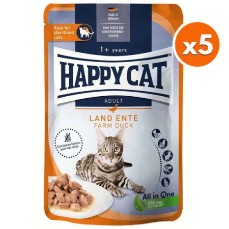 Happy Cat Meat in Sauce Sterilised Ördekli Kısırlaştırılmış Kedi Yaş Maması 85 Gr x 5 Adet