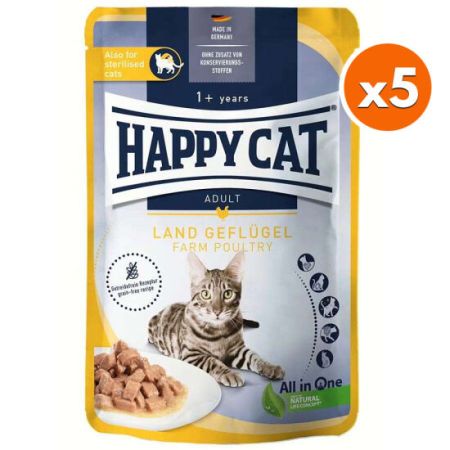 Happy Cat Meat in Sauce Sterilised Kümes Hayvanlı Kısırlaştırılmış Kedi Yaş Maması 85 Gr x 5 Adet