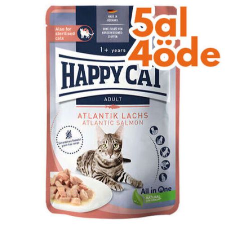 Happy Cat Meat in Sauce Sterilised Somonlu Kısırlaştırılmış Kedi Yaş Maması 85 Gr - 5 Al 4 Öde
